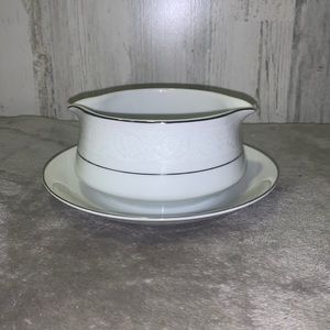 1006 Southwicke Porcelain Gray Boat with Attached Underplate by Japan